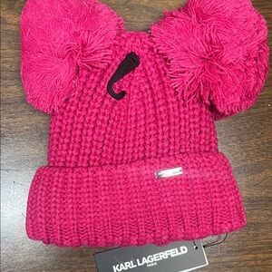 Karl Lagerfeld Vibrant Pink Pom-Pom Hat